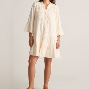 NWT QUINCE Tiered Gauze Cream Mini Dress Sz Small